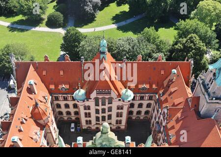 Le nouvel hôtel de ville de Hanovre (Allemagne), vu du haut de l'immeuble. Vue sur la cour intérieure. Banque D'Images