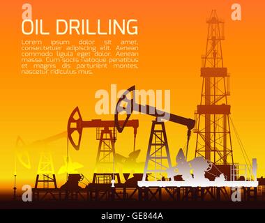 Pompes à huile de forage et au coucher du soleil Illustration de Vecteur
