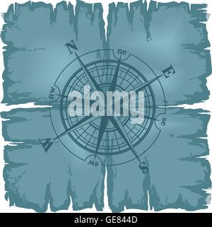 Ancienne feuille de papier endommagé avec rose des vents. Illustration de Vecteur