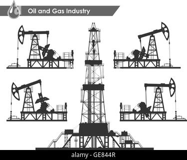 Série de pompes à huile et silhouettes d'age Illustration de Vecteur