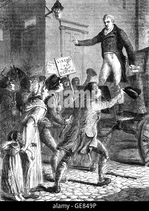 Henry 'Orator' Hunt (1773 - 1835) l'orateur radical britannique et les gens d'adressage de l'agitateur à Manchester. Un pionnier de radicalisme de la classe ouvrière et une influence importante sur le mouvement chartiste plus tard, il a plaidé pour la réforme parlementaire et de l'abrogation des lois sur les grains. Banque D'Images