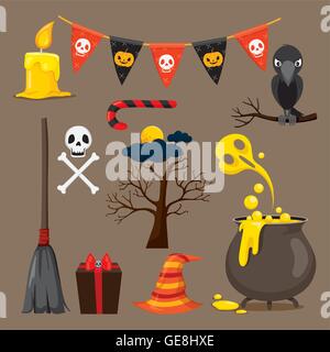 Halloween Icons Set, mystère, maison de vacances, de la culture, de l'Octobre, décoration, la fantaisie, la nuit de la partie Illustration de Vecteur