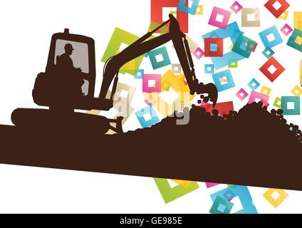 Site de la construction et de l'excavatrice digger tracteur bulldozer en chantier abstract vector background vector illustration Illustration de Vecteur