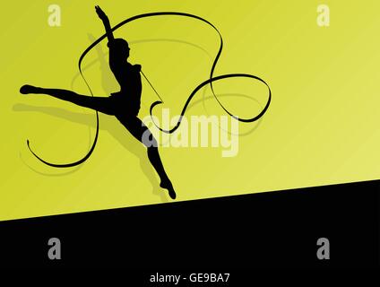 Adolescent la gymnastique avec vecteur ruban abstract background pour poster Illustration de Vecteur