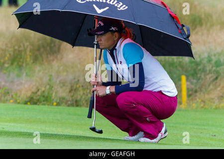 Irvine, Ecosse, Royaume-Uni. 24 juillet, 2016. Les Dames Scottish Open Championship a eu lieu sur le Dundonald Links Golf Course, près d'Irvine, Ayrshire, Scotland, UK avec une liste internationale des concurrents. En cas de pluie, les trois meilleurs joueurs du round 2, Isabelle Boineau de France, Linda Werssberg de Suède et Becky Morgan du Pays de Galles, a été l'exposition de grand golf. Credit : Findlay/Alamy Live News Banque D'Images