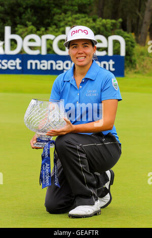 Irvine, Ecosse, Royaume-Uni. 24 juillet, 2016. Les Dames Scottish Open Championship a eu lieu sur le Dundonald Links Golf Course, près d'Irvine, Ayrshire, Scotland, UK avec une liste internationale des concurrents. En cas de pluie, les trois meilleurs joueurs du round 2, Isabelle Boineau de France, Linda Werssberg de Suède et Becky Morgan du Pays de Galles, a été l'exposition de grand golf. Credit : Findlay/Alamy Live News Banque D'Images