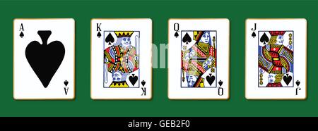 Le Royal Spades cartes à jouer avec l'Ace sur un fond vert Illustration de Vecteur