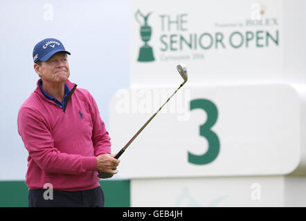 Tom Watson des États-Unis sur le 3ème tee au cours du quatrième jour du Championnat Senior Open 2016 à Carnoustie Golf Links.APPUYEZ SUR ASSOCIATION photo.Date de la photo: Dimanche 24 juillet 2016.Voir PA Story Golf Carnoustie.Le crédit photo devrait se lire comme suit : Jane Barlow/PA Wire.RESTRICTIONS : l'utilisation est soumise à des restrictions.Usage éditorial uniquement.Aucune utilisation commerciale.Pour plus d'informations, appelez le +44 (0)1158 447447. Banque D'Images