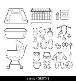 Kit bébé, icônes, icônes, des accessoires, des objets, des nourrissons Illustration de Vecteur