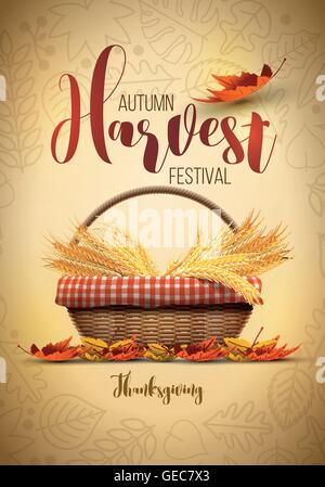 La récolte d'automne vecteur modèle de conception de l'affiche du festival. Les éléments sont séparément en couches en fichier vectoriel. Illustration de Vecteur