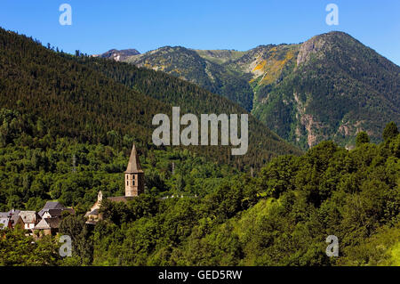 Salardú. Église Sant Andrèu,d'Aran, Pyrénées, province de Lleida, Catalogne, Espagne. Banque D'Images