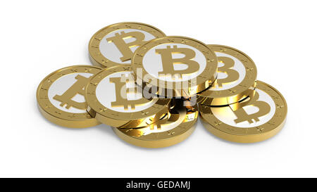 Pile de bitcoins isolé sur blanc. Banque D'Images