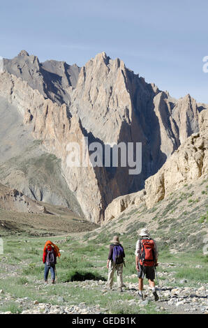 Les gens en Tsorka trekking Vallée, le Ladakh, le Jammu-et-Cachemire, l'Inde Banque D'Images