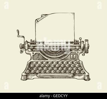 Hand drawn vintage typewriter. Croquis de l'édition. Vector illustration Illustration de Vecteur