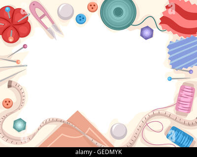 Cadre Illustrations comportant une variété de matériel de couture Banque D'Images