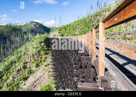 À l'origine l'une des 19 ponts de chemin de fer en bois construite au début des années 1900 dans la région de canyon Myra, C.-B., l'endroit est maintenant un parc public avec bi Banque D'Images