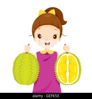 Girl Holding Durian, fruits tropicaux, la saine alimentation, de l'alimentation, de jus Illustration de Vecteur