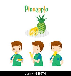 Garçon avec de l'ananas, jus de fruit, de crème glacée et de lettres, des fruits tropicaux, l'été, la saine alimentation, de l'alimentation Illustration de Vecteur