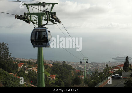 O Teleférico do Funchal ou do Monte. Superbe vue du téléphérique passant jusqu'à la montagne de la ville de Funchal, Madère Banque D'Images