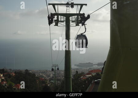 O Teleférico do Funchal ou do Monte. Superbe vue du téléphérique passant jusqu'à la montagne de la ville de Funchal, Madère Banque D'Images