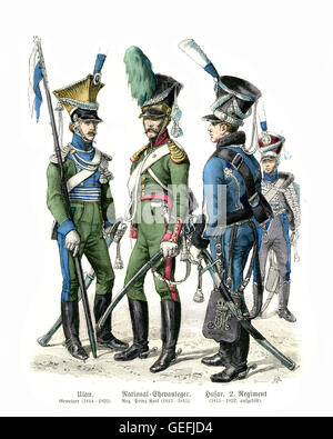 Les uniformes militaires de soldats bavarois au début du xixe siècle. Cavalerie, Ulan, chevaux Légers-lanciers-leger, Hussar Banque D'Images