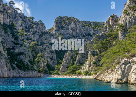 Calanques de Sugiton plage, Calanques près de Cassis, France Banque D'Images