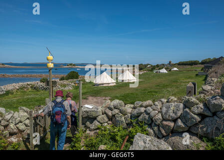 Camping Ferme Troytown. St Agnes. Îles Scilly. Cornwall. L'Angleterre. UK Banque D'Images