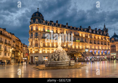 Place de la Comédie, trois grâces fontaine, Montpellier, France, Banque D'Images