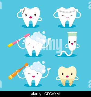 Brosse à dents avec du dentifrice et de caractères, dentisterie, médecine, hôpital, Checkup, Patient, l'hygiène, la santé, le traitement Illustration de Vecteur