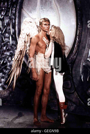 John Phillip Law, Jane Fonda Durch Barbarella (Jane Fonda) Pygar gewinnt (John Phillip Law) Flugkraft zurueck seine. *** *** Légende locale 1968, 1960, 1968, Barbarella, Engel, Fantasy, Film, Kuss, Angel, Kiss, Barbarella Banque D'Images