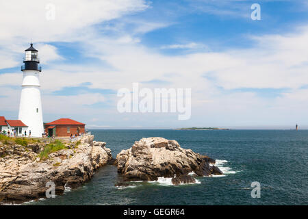 Cape Elizabeth, Maine, USA : 6 Juillet 2016 : verrouillé view de Portland Head Light (phare) à Cape Elizabeth Banque D'Images