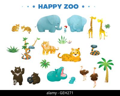 Animaux divers à happy zoo cartoon illustration Illustration de Vecteur