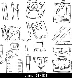 Doodle de fournitures scolaires livre règle Illustration de Vecteur