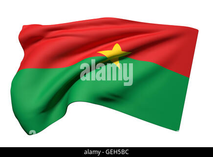 Le rendu 3D de brandir le drapeau du Burkina Faso sur un fond blanc Banque D'Images