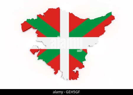 Le rendu 3D de la carte du Pays Basque avec drapeau. Banque D'Images