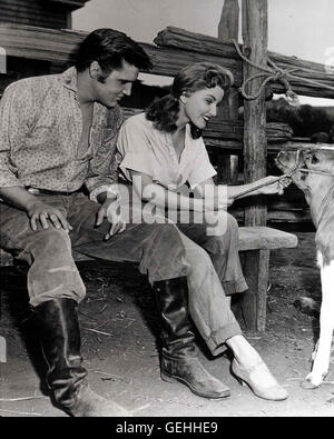 Elvis Presley, Debra Paget Clint (Elvis Presley) heiratet Cathy (Debra Paget), die Freundin senneur Bruders Vance. *** *** Légende locale 1956, Love Me Tender, Pulverdampf Heisse und Lieder Banque D'Images