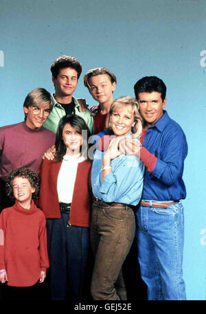 V.l. : Ashley Johnson, Jeremy Miller, Kirk Cameron, Tracy Gold, Leonardo DiCaprio, Joanna Kerns, Alan Thicke *** *** 1989 légende locale, douleurs de croissance, Unser Lautes Heim Banque D'Images