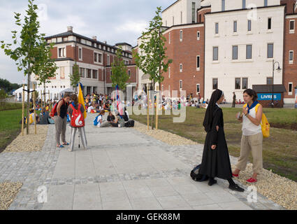 Cracovie, Pologne. 26 juillet, 2016. Journée mondiale de la Jeunesse 2016. Les jeunes de divers pays à parler en petits groupes autour du sanctuaire du Pape Jean Paul II Crédit : Krzysztof Nahlik/Alamy Live News Banque D'Images