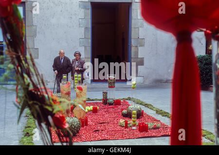 Centre de la culture de la Generalitat, carrer ciutadans 18, pendant les "Temps de flors', exposition de fleurs annuelles, Gérone. La Catalogne, Spa Banque D'Images