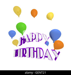 Joyeux anniversaire avec des ballons colorés sur fond blanc, 3D Rendering Banque D'Images