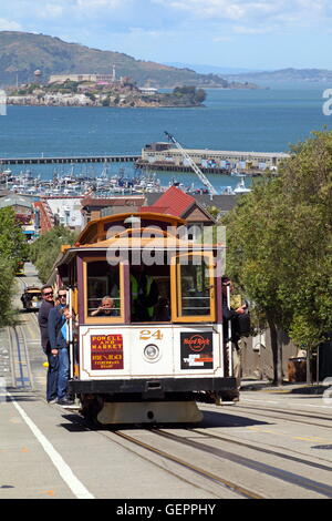 Géographie / voyages, USA, California, San Francisco, Téléphérique du Hyde Street, Alcatraz, Banque D'Images