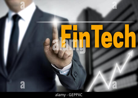 Fintech écran tactile est exploité par d'affaires. Banque D'Images
