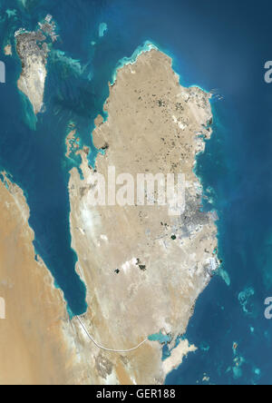 Vue satellite du Qatar et Bahreïn (avec des frontières). Cette image a été compilé à partir de données acquises par satellite Landsat 8 en 2014. Banque D'Images