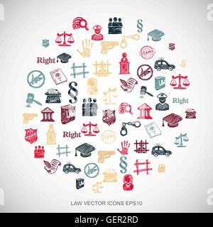 Multicolor doodles Hand Drawn Law Icons set sur blanc. EPS10 vector illustration. Illustration de Vecteur