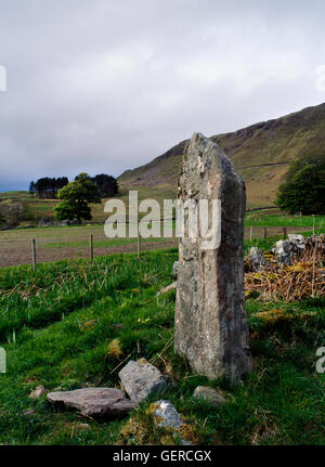Monolithe de l'âge du Bronze marqué avec symboles chrétiens à Camas nan Geall, Ardnamurchan, à côté de l'enceinte funéraire 18ème Campbells de Ardslignish. Banque D'Images