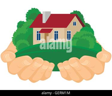 Vector illustration of a house in hands Illustration de Vecteur