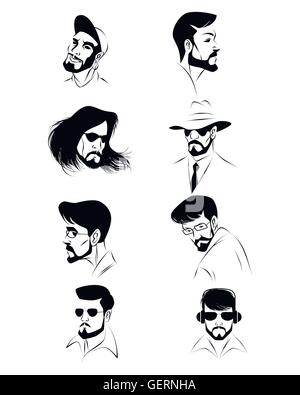 Vector illustration d'un huit visages masculins Illustration de Vecteur