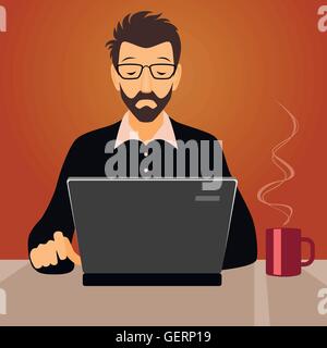 Vector illustration of a Man working with laptop Illustration de Vecteur