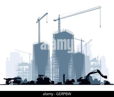 Vector illustration d'un bâtiment et construction machinery Illustration de Vecteur