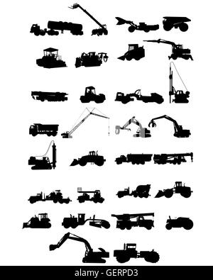 Vector illustration d'un six silhouettes d'engins de construction Illustration de Vecteur